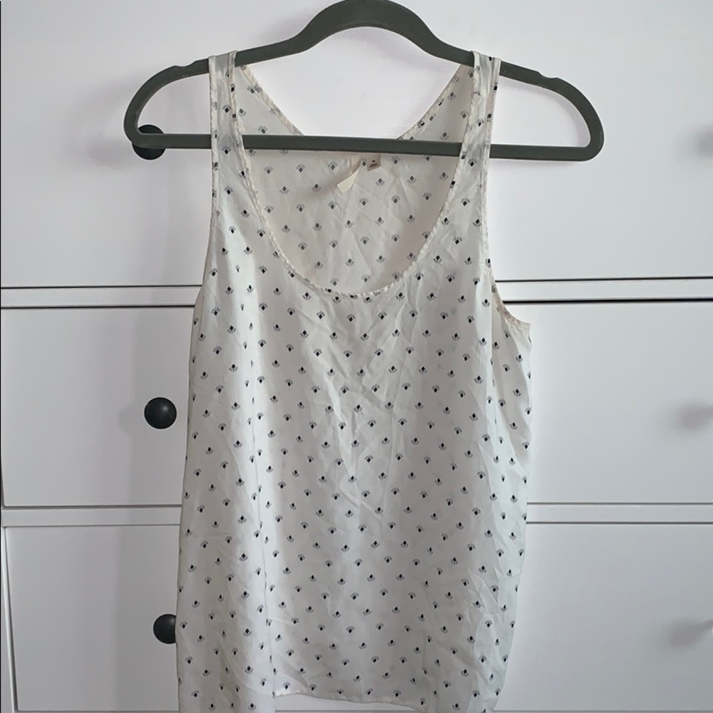 White and blue rayon tank top. Size M